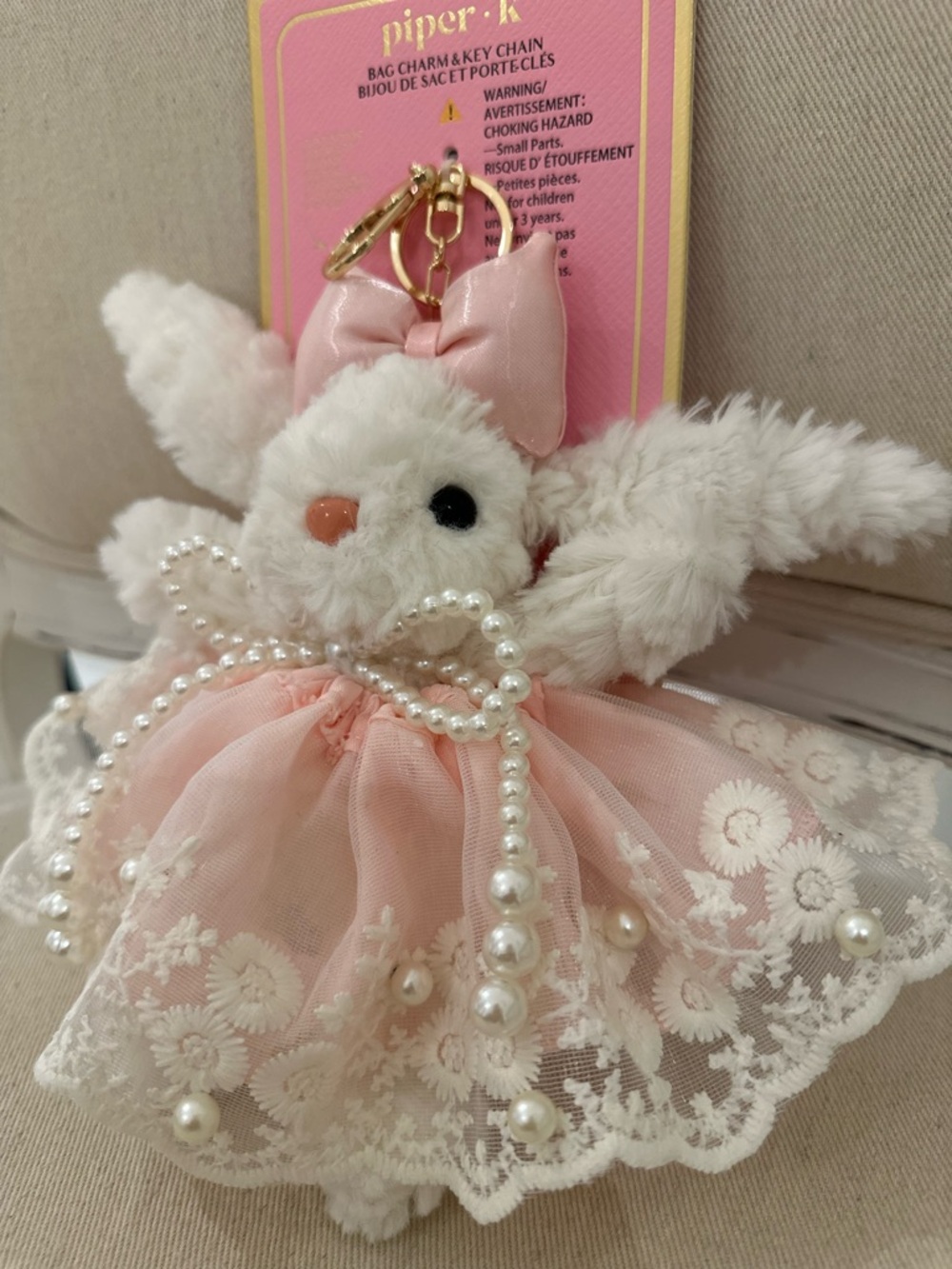 🩰 NWT Piper K VIRAL Pink Pearl Lace Bunny Bag Charm Keychain Coquette - Picture 7 of 13